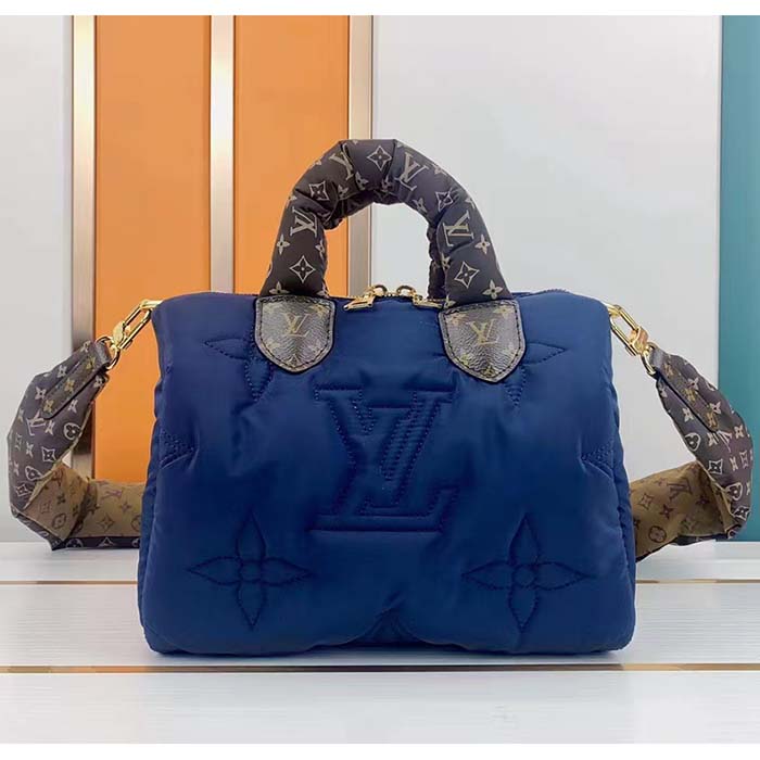 Louis Vuitton LV Women Pillow Speedy Bandoulière 25 Handbag Navy Blue Monogram Coated Canvas