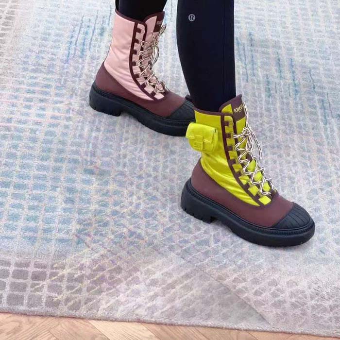 Fendi Women FF Domino Biker Boots Pink Nylon Polyamide Polyester 5 Cm Heel