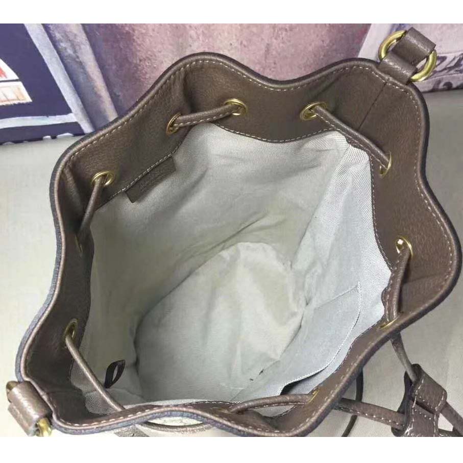 Gucci GG Women Ophidia GG Bucket Bag in Beige and Ebony GG Supreme Canvas