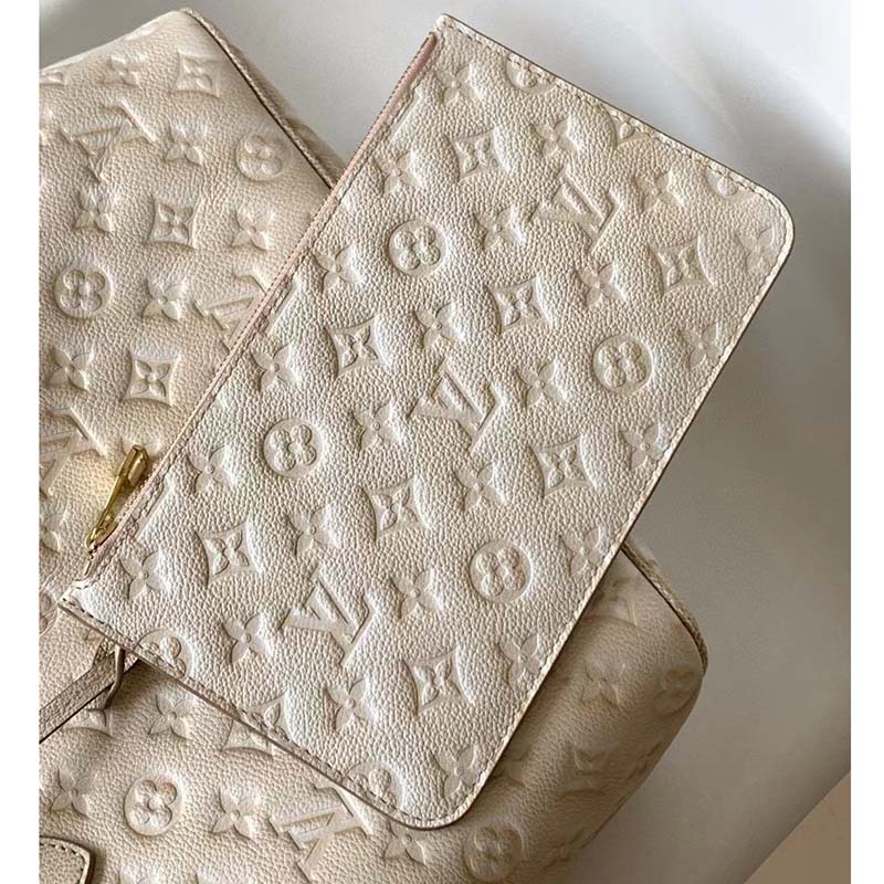 Louis Vuitton Women LV Neverfull MM Carryall Tote Beige Sprayed Embossed Grained Cowhide