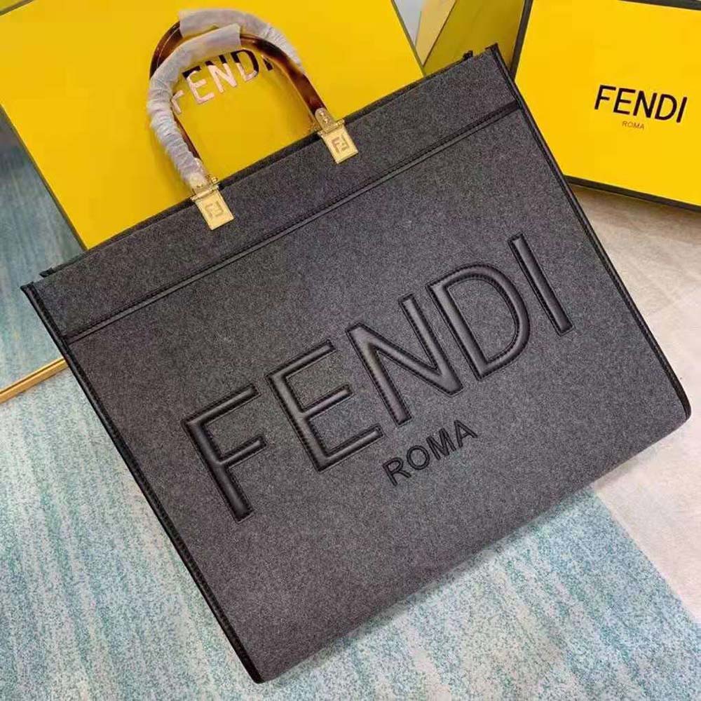 Fendi Women Fendi Sunshine Large Gray Flannel Shopper