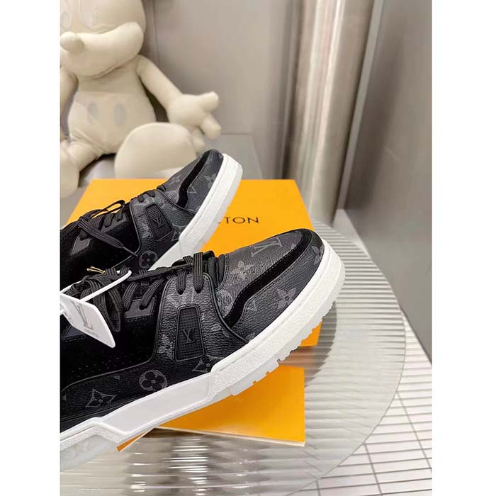 Louis Vuitton Unisex LV Trainer Sneaker Eclipse Monogram Canvas Rubber Outsole Initials Monogram Flowers