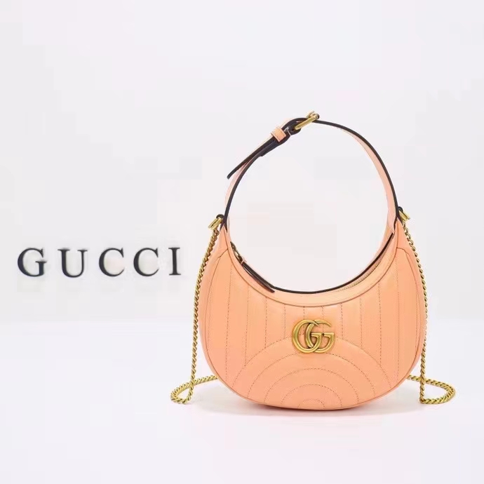 Gucci Women GG Marmont Matelassé Mini Bag Peach Matelassé Round Vertical Leather