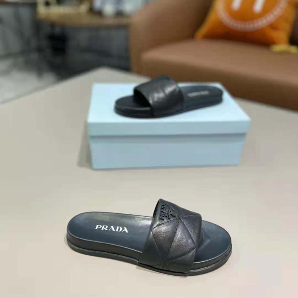 Prada Women Nappa Leather Slides in 20mm Heel-Black