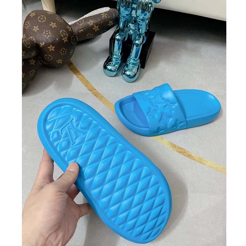 Louis Vuitton LV Unisex Waterfront Mule Blue Monogram Embossed Rubber Waterproof