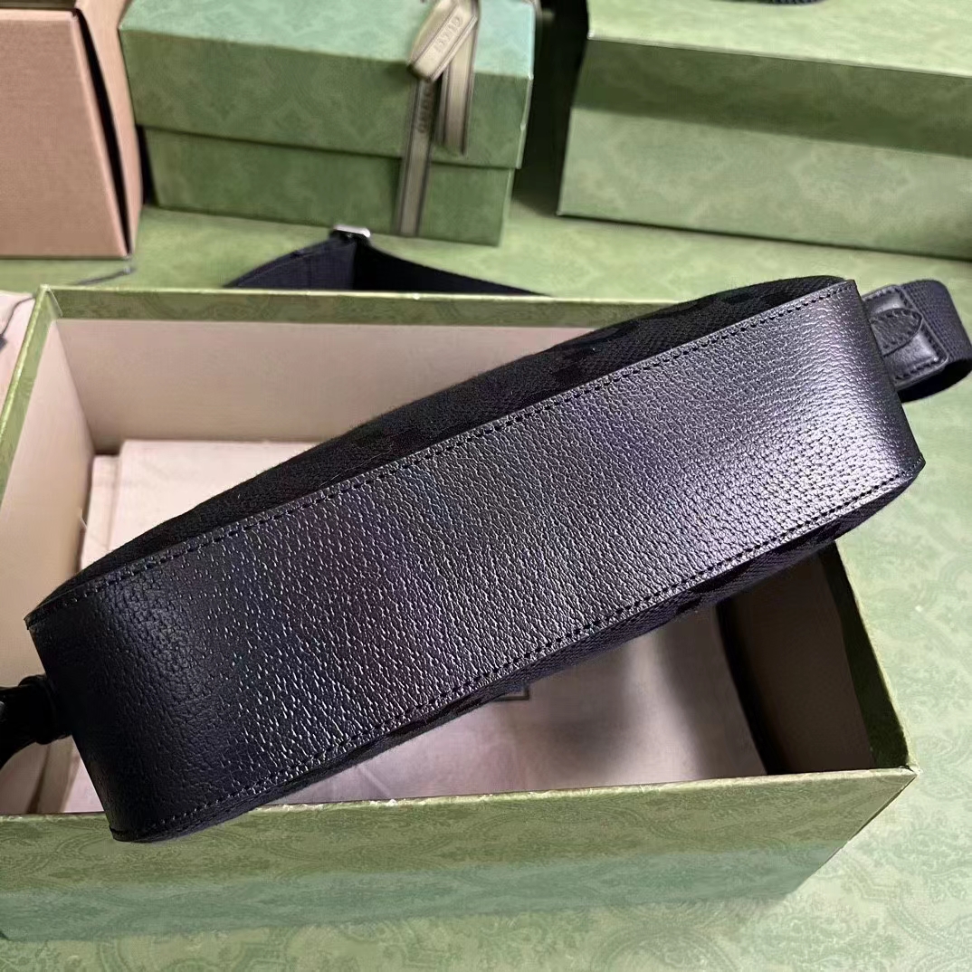 Gucci Unisex Jumbo GG Messenger Bag Black Canvas Leather Zip Closure