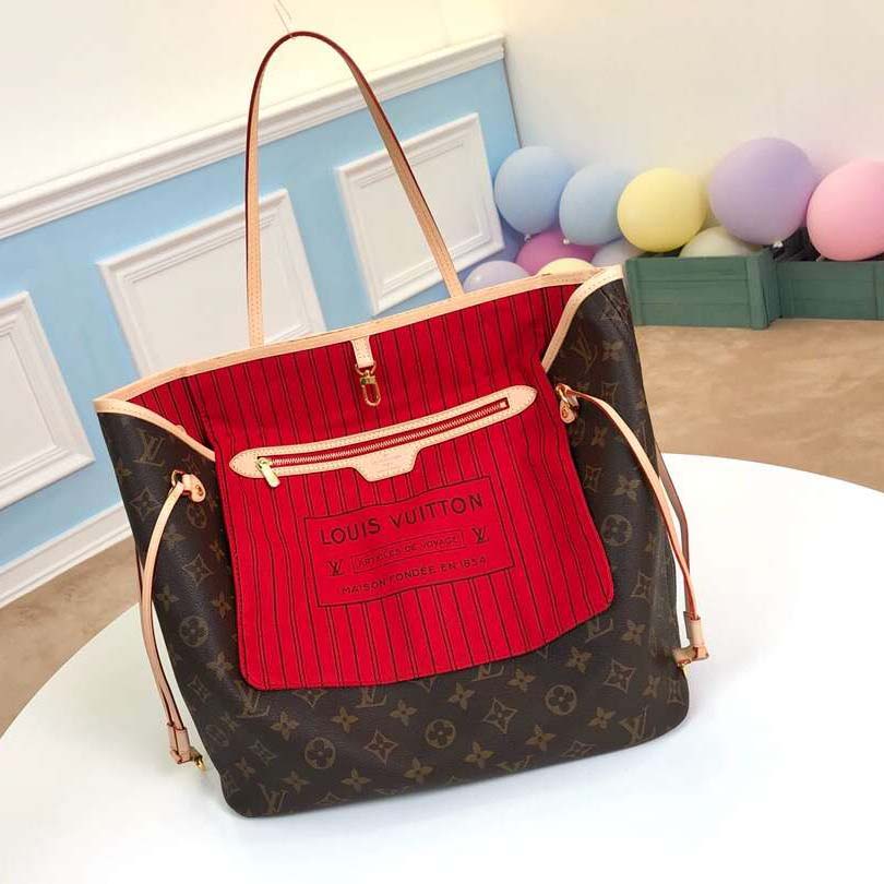 Louis Vuitton LV Women Neverfull MM Bag in Monogram Canvas-Brown