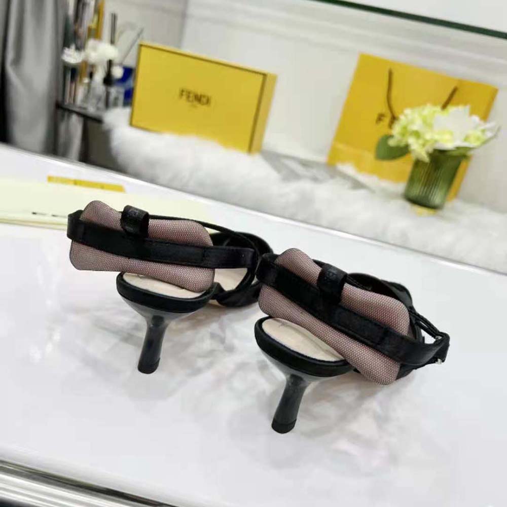 Fendi Women Colibri Lite Black Mesh and FF Karligraphy Medium-Heel Slingbacks