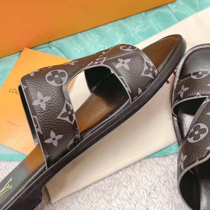 Louis Vuitton LV Unisex Oasis Mule Eclipse Black Monogram Grained Calf Leather Rubber