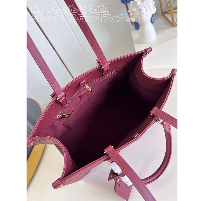 Louis Vuitton LV Women OnTheGo MM​ Wine Red Monogram Empreinte Embossed Grained Cowhide Leather