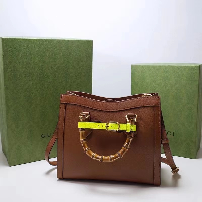 Gucci Women GG Diana Small Tote Bag Brown Leather Double G