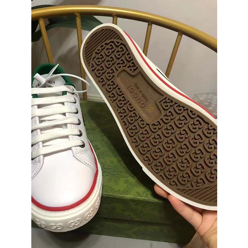 Gucci Unisex Gucci Tennis 1977 Sneaker White Leather Green Red Web Flat