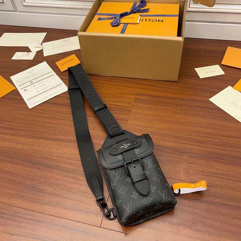 Louis Vuitton LV Unisex Saumur Slingbag Monogram Eclipse Coated Canvas Black Cowhide