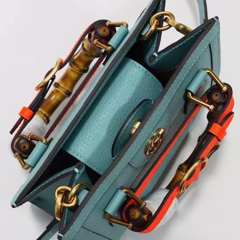 Gucci GG Women Diana Mini Tote Bag Light Blue Leather Double G