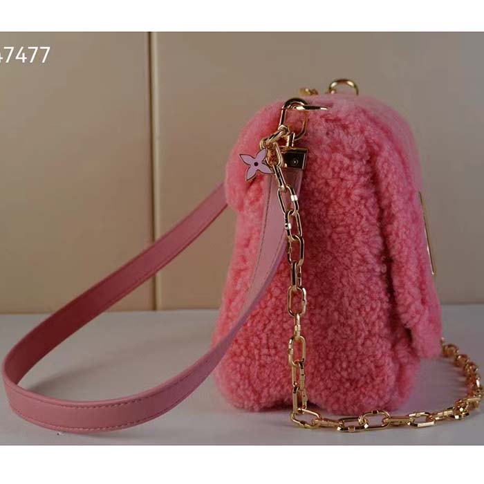 Louis Vuitton LV Women Twist MM Handbag Pink Shearling Smooth Calfskin Leather
