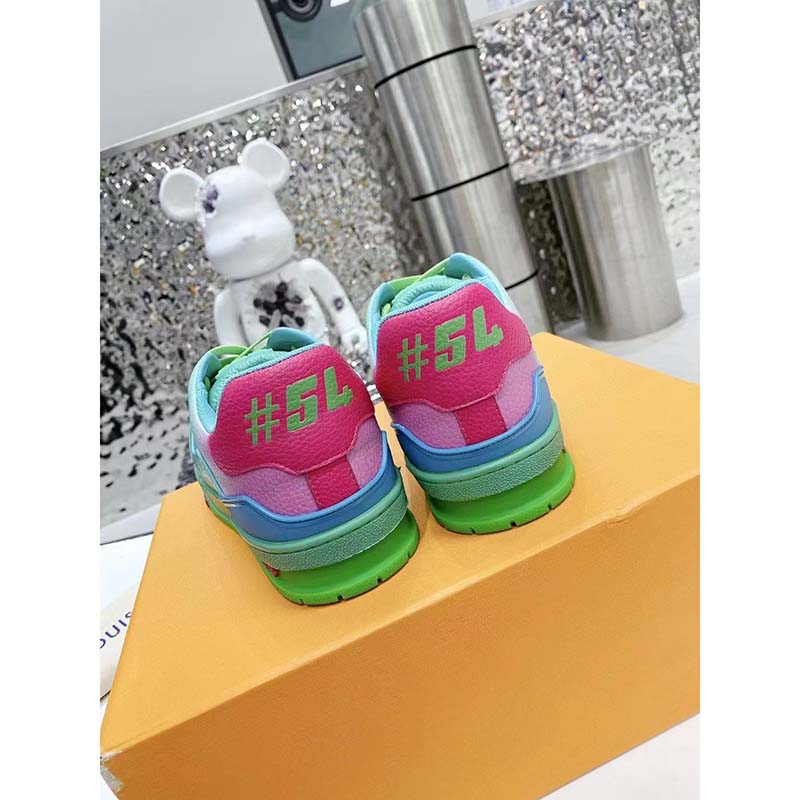 Louis Vuitton Unisex LV Trainer Sneaker Green Grained Calf Leather Rubber Monogram Flowers