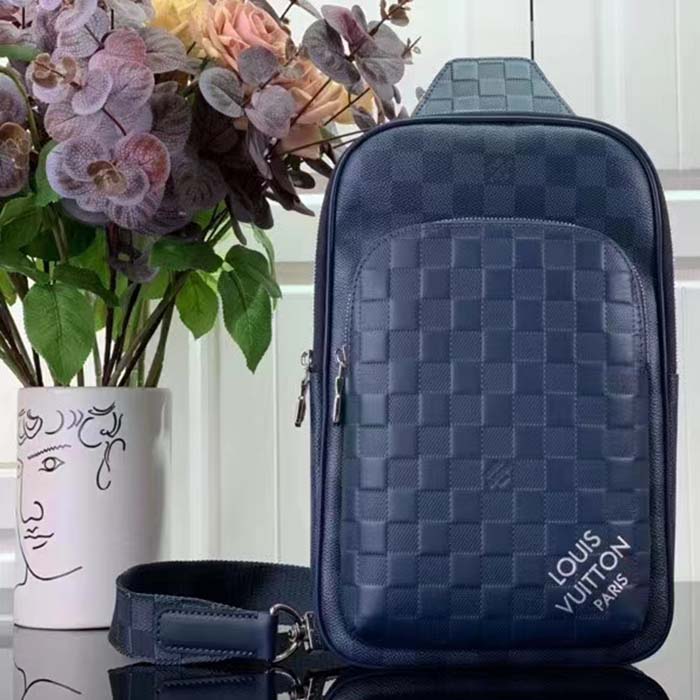 Louis Vuitton LV Unisex Avenue Slingbag Blue Sapphire Damier Infini Cowhide Leather Graphite Coated Canvas