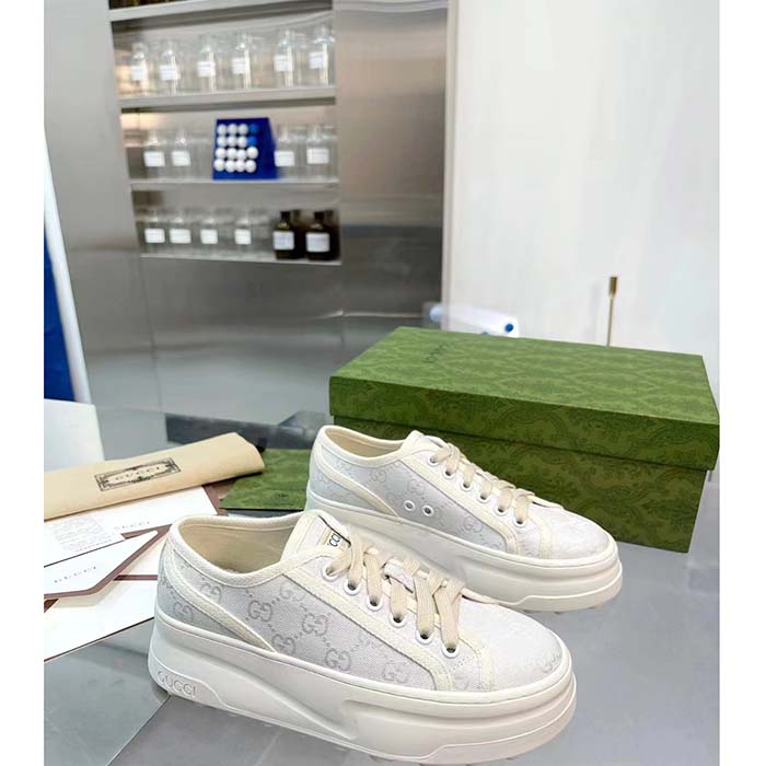 Gucci Unisex GG Sneaker White Original GG Canvas Rubber Sole Interlocking G Flat