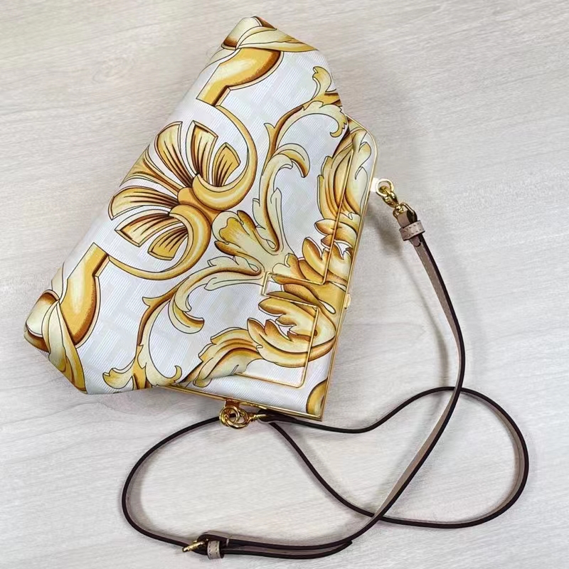 Fendi Women First Small Fendace White Yellow Printed Silk Bag