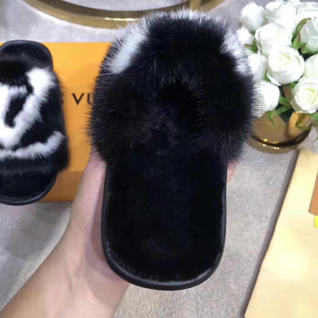 Louis Vuitton LV Women Homey Flat Mule in Mink Fur-Black