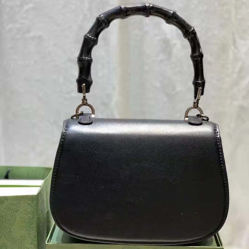 Gucci Women GG Small Top Handle Bag Bamboo Black Leather