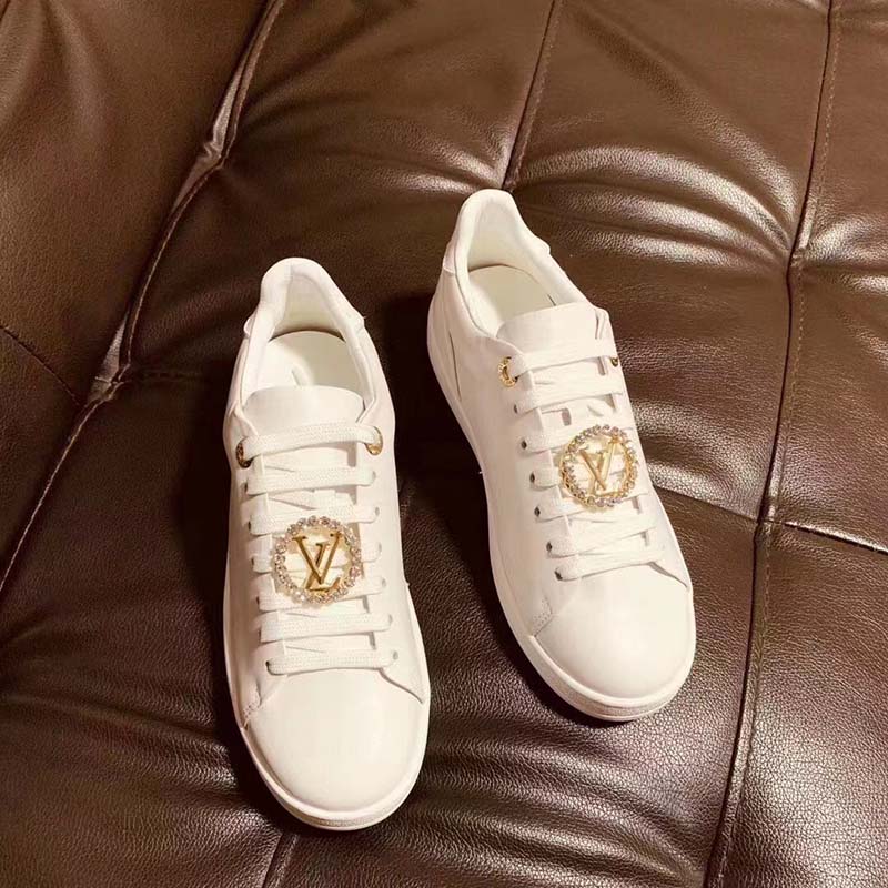 Louis Vuitton LV Unisex Frontrow Sneaker Circle White Calf Leather Rubber Outsole