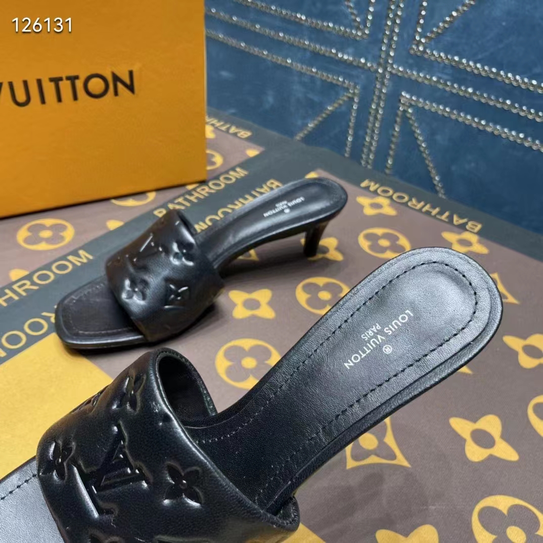 Louis Vuitton LV Women Revival Mule Black Monogram Embossed Lambskin 5.5 cm Heel