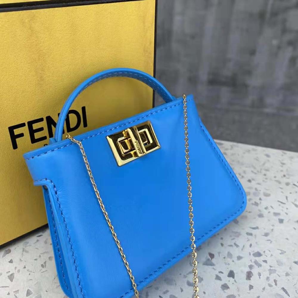 Fendi Women Pico Peekaboo Charm Light Blue Nappa Leather Charm