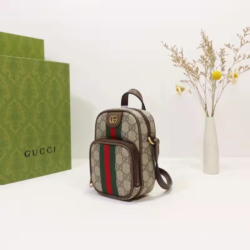 Gucci Unisex Ophidia Mini Bag Beige Ebony GG Supreme Canvas Double G