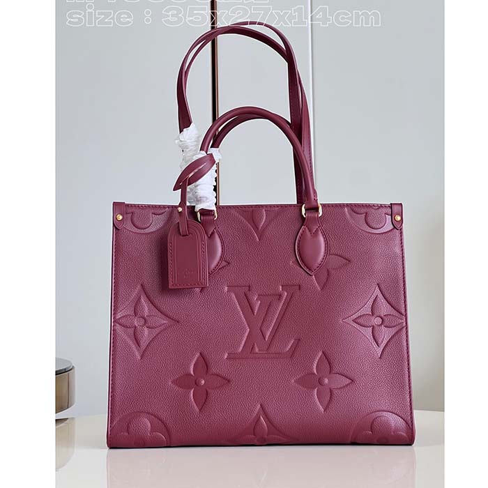 Louis Vuitton LV Women OnTheGo MM​ Wine Red Monogram Empreinte Embossed Grained Cowhide Leather