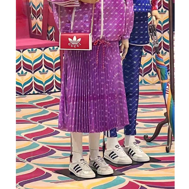 Gucci Women GG Adidas x Gucci Wallet Chain Red Off-White Leather Interlocking G