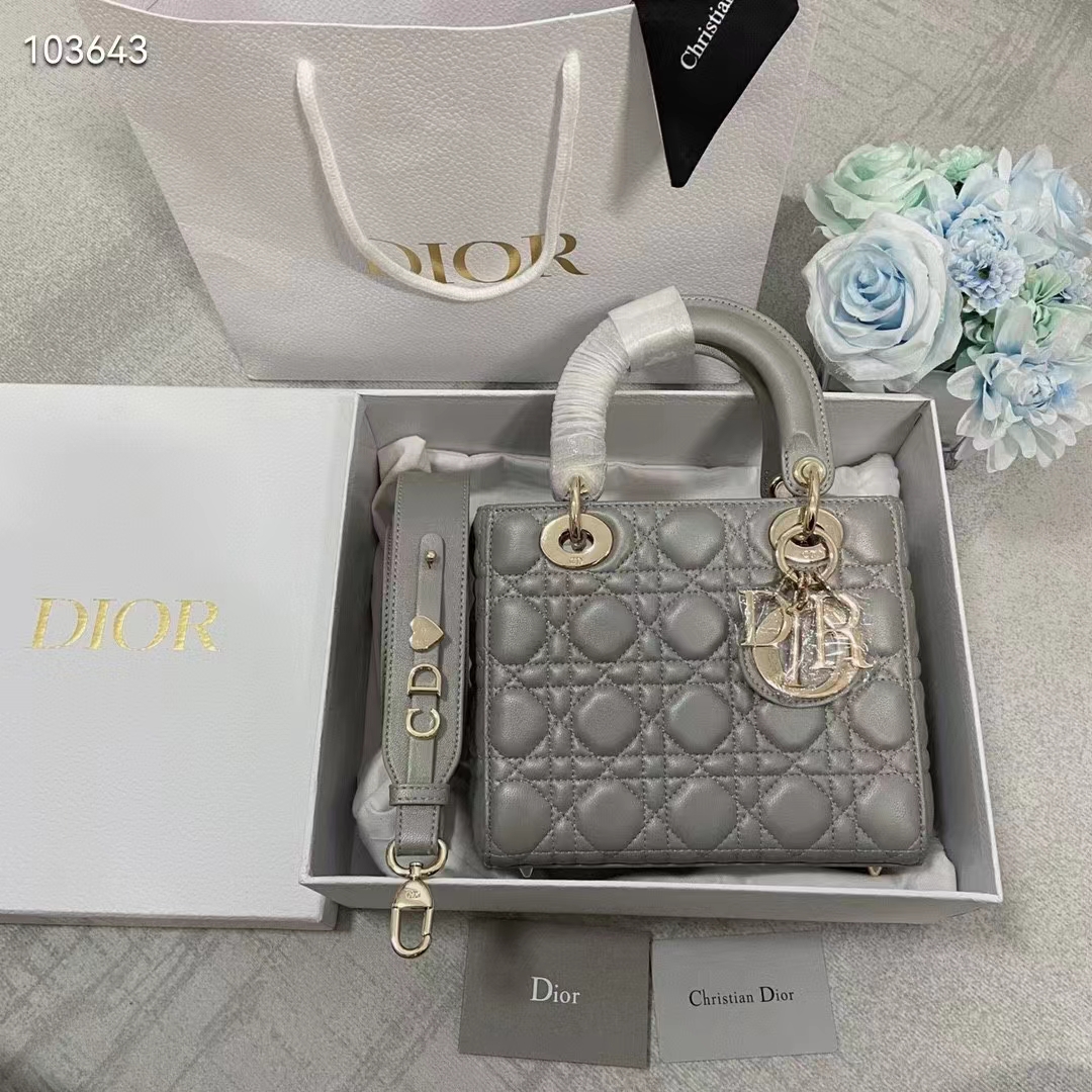 Dior Women Small Lady Dior My Abcdior Bag Steel Gray Cannage Lambskin