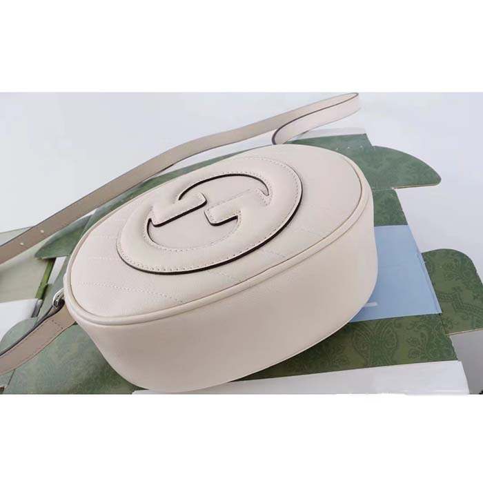 Gucci Women GG Blondie Mini Shoulder Bag White Leather Round Interlocking G Patch