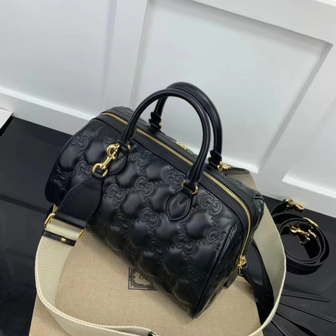 Gucci Women GG Matelassé Leather Medium Bag Black Double G Gold-Toned Hardware