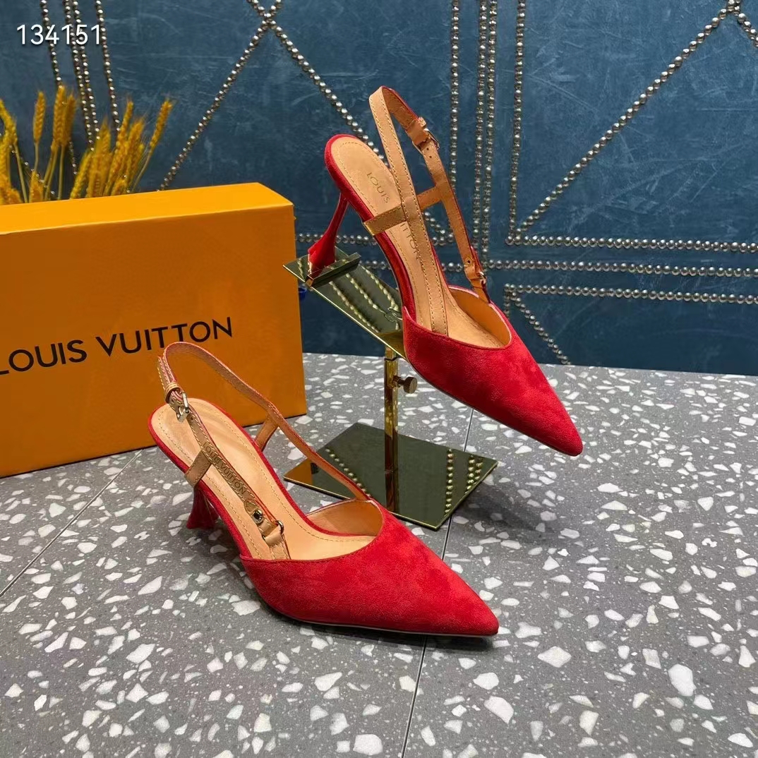 Louis Vuitton LV Women Blossom Slingback Pump Red Suede Baby Goat Leather Cowhide
