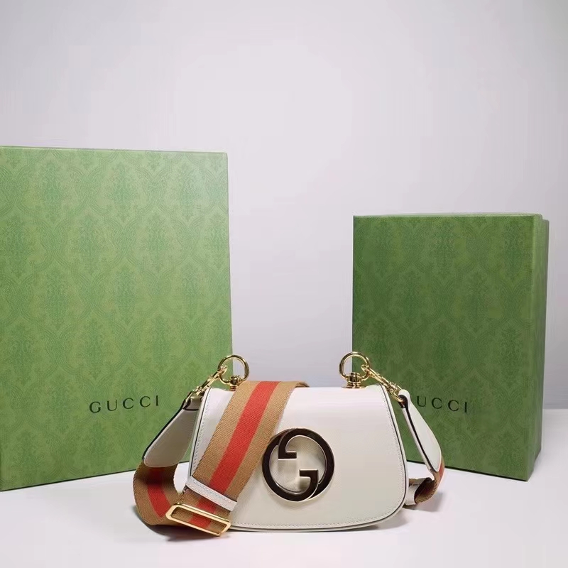 Gucci Women GG Blondie Mini Bag White Leather Round Interlocking G