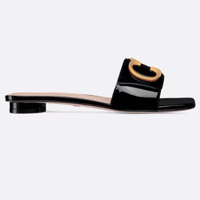Dior Women CD C’est Dior Slide Black Patent Calfskin Metal C D Initials
