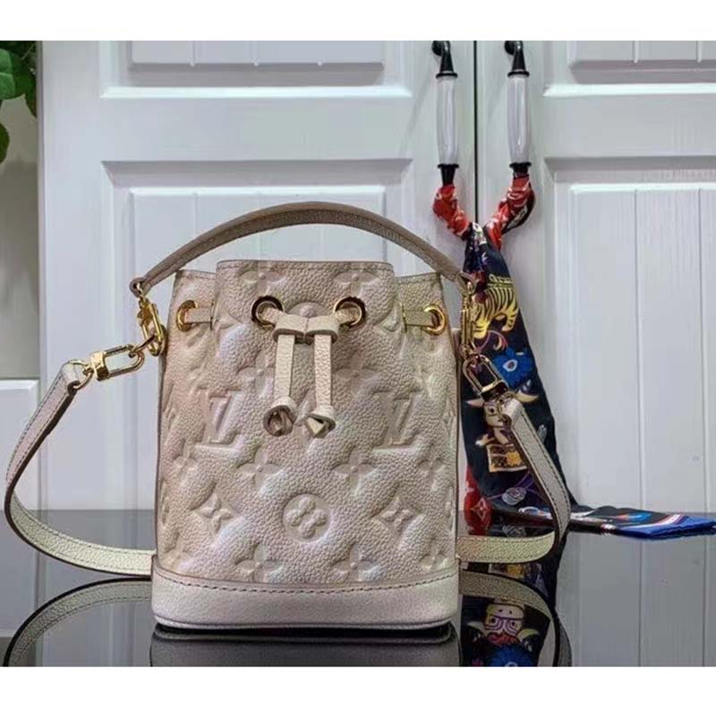 Louis Vuitton LV Women Nano Noé Bucket Bag Beige Monogram Embossed Supple Grained Cowhide