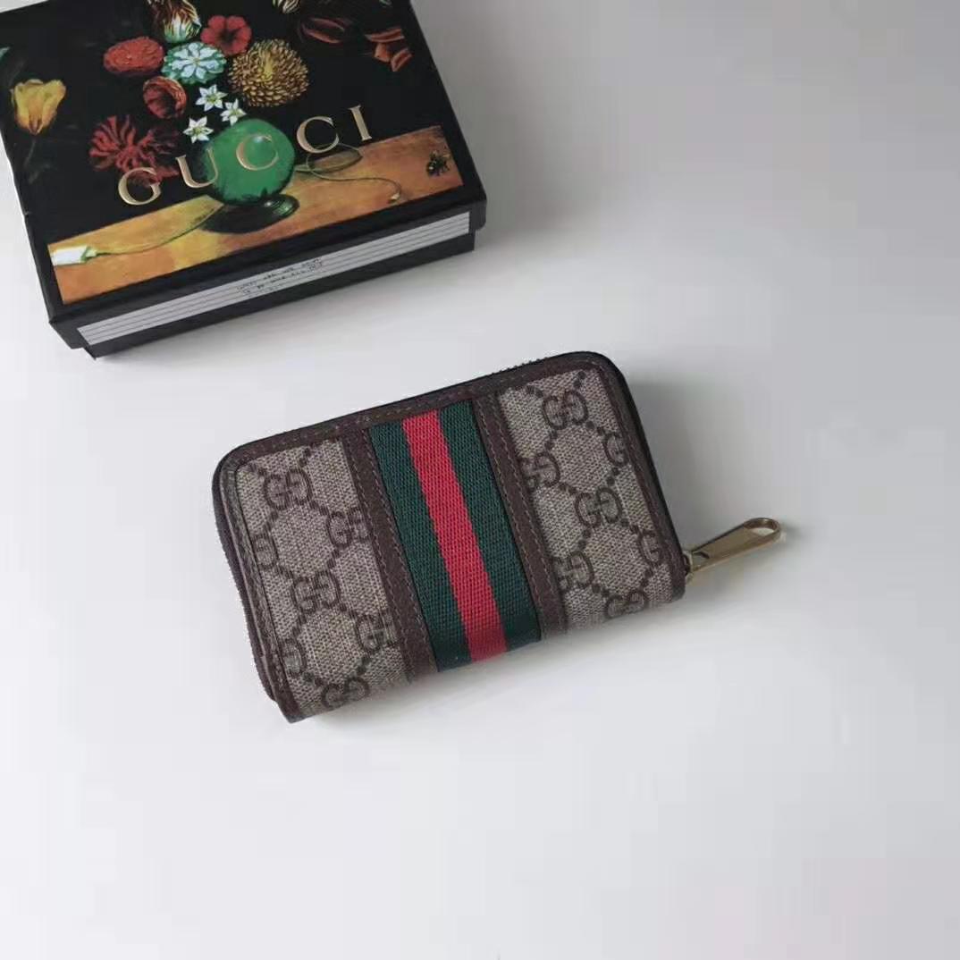 Gucci GG Unisex Ophidia GG Zip Around Card Case in Beige/Ebony GG Supreme Canvas