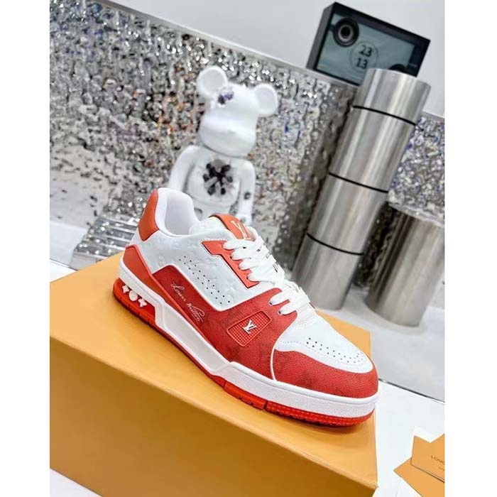 Louis Vuitton Unisex LV Trainer Sneaker Orange Mini Monogram Embossed Calf Leather