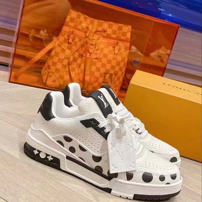 Louis Vuitton Unisex LV Trainer Sneaker Black Calf Leather Rubber Outsole Monogram Flowers
