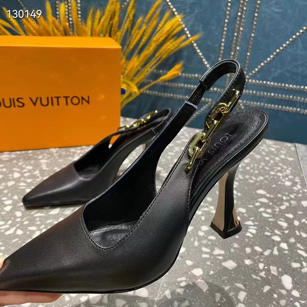 Louis Vuitton LV Women Sparkle Slingback Pump Black Calf Leather 9.5 Cm Heel