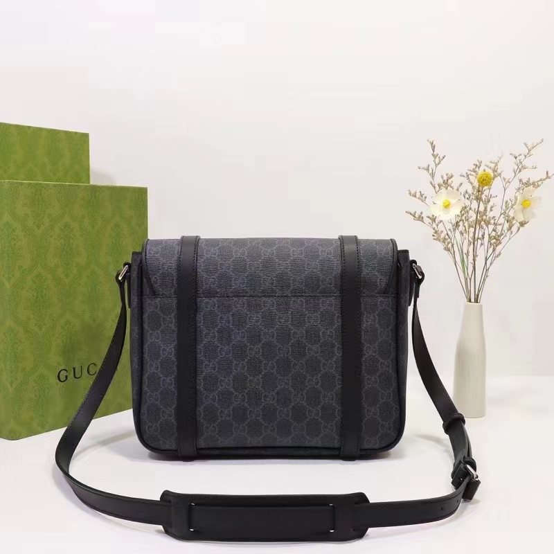 Gucci Unisex GG Messenger Bag Black GG Supreme Canvas Leather