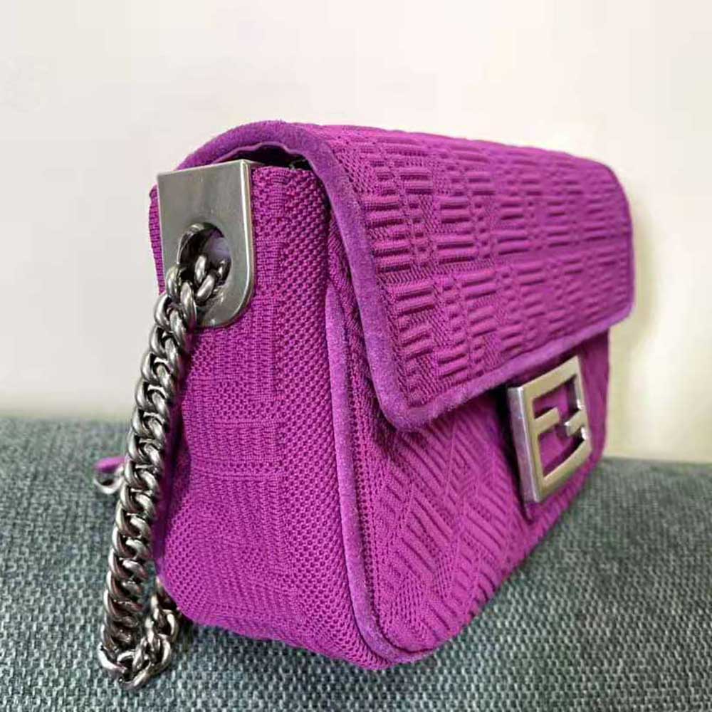 Fendi Women Midi Baguette Chain FF Fabric Bag-Purple