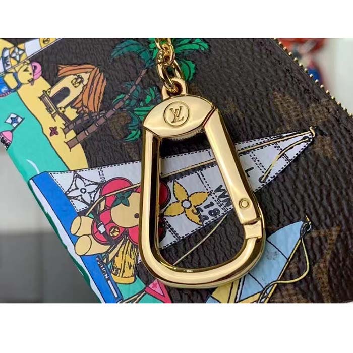 Louis Vuitton LV Unisex Key Pouch Dragon Fruit Pink Monogram Coated Canvas Grained Cowhide Leather