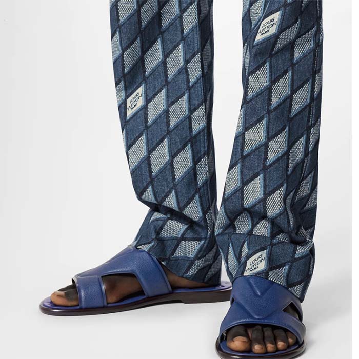 Louis Vuitton LV Unisex Oasis Mule Navy Blue Grained Calf Leather Rubber Outsole