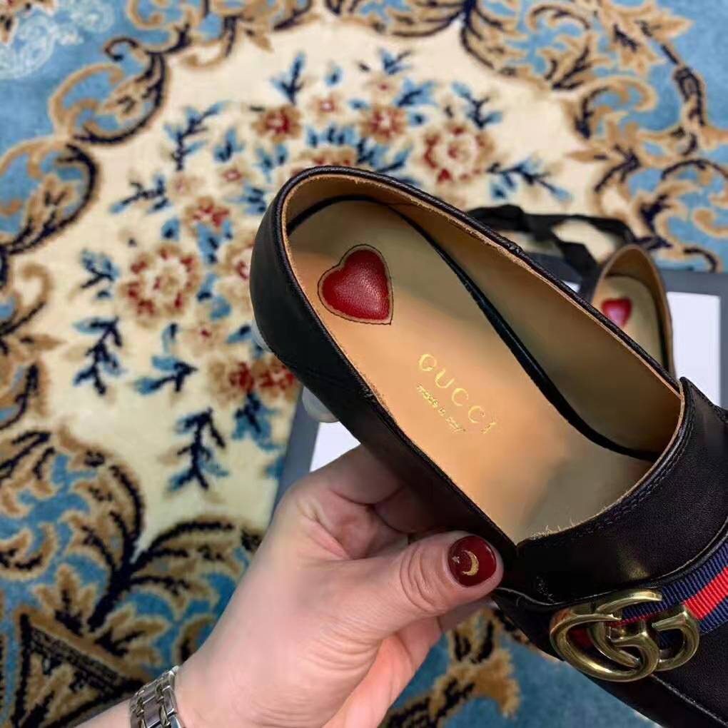 Gucci Women Leather Mid-Heel Loafer 1.5″ Heel-Black