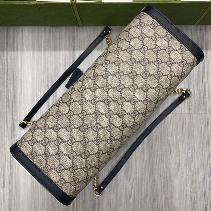Gucci Women Padlock Medium GG Shoulder Bag Beige Ebony GG Supreme Canvas Black Leather