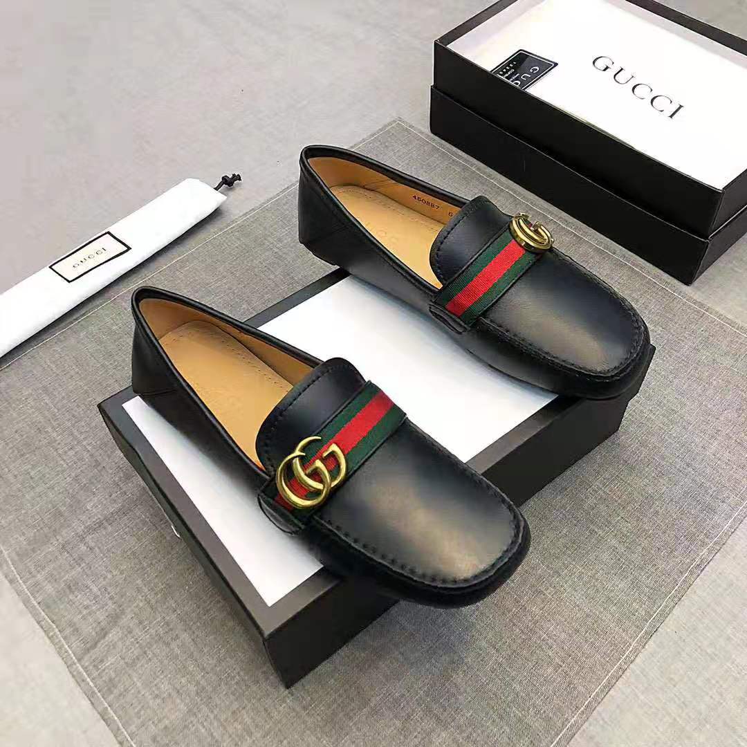 Gucci Men Leather Driver with Web-Black