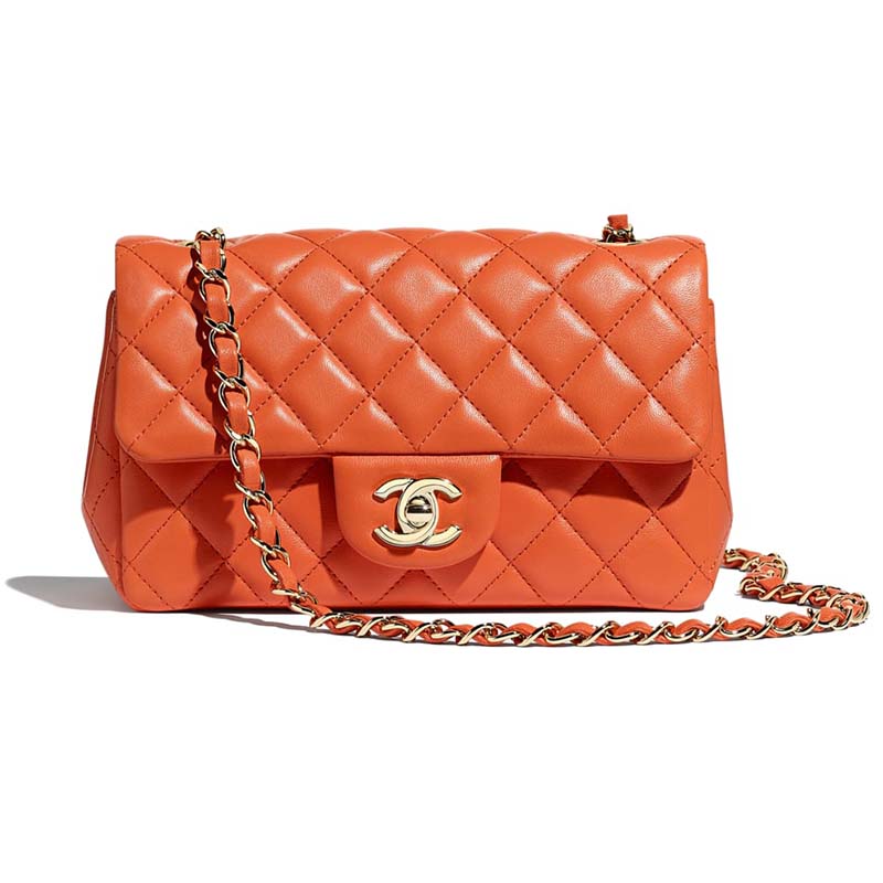 Chanel Women Mini Flap Bag in Lambskin Leather-Red